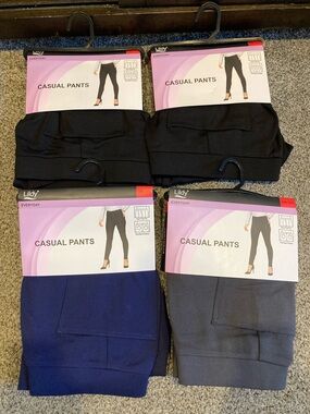 NWT Lildy Pants Lot 4 2XL 3XL Black Navy Gray Stretch Work Casual Pull On